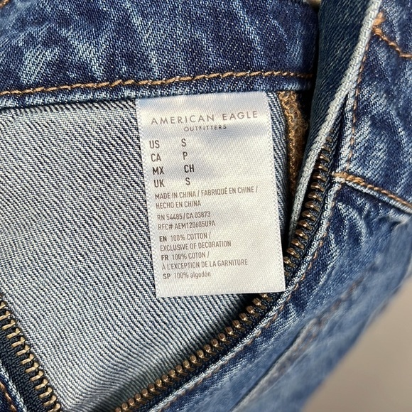 NWOT American Eagle Denim Overall Dress Skirt Small Blue Destroyed Hem Zipper - Picture 8 of 9